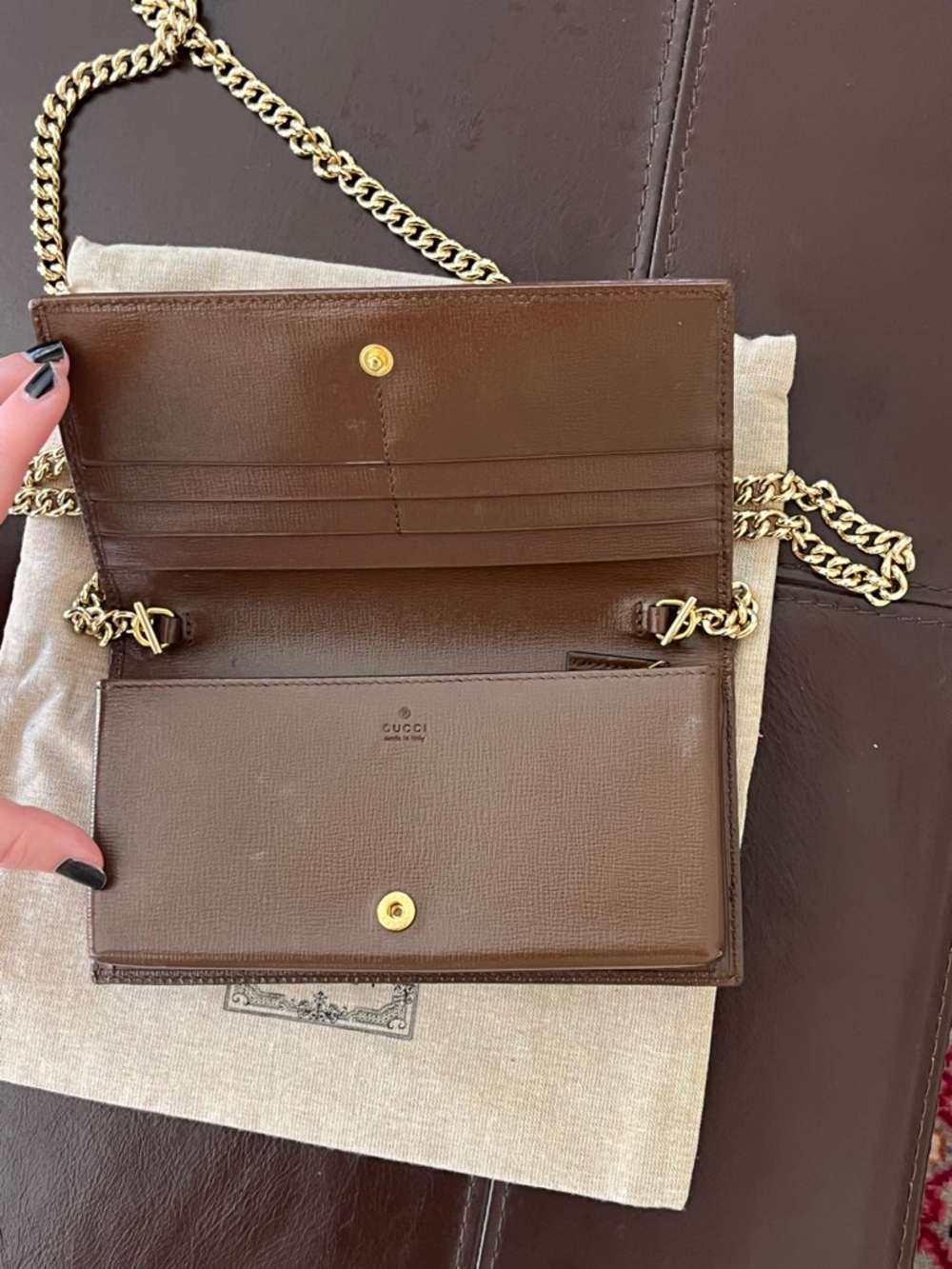Gucci Brown/Beige GG Canvas Horsebit Chain Wallet - Picture 6 of 9